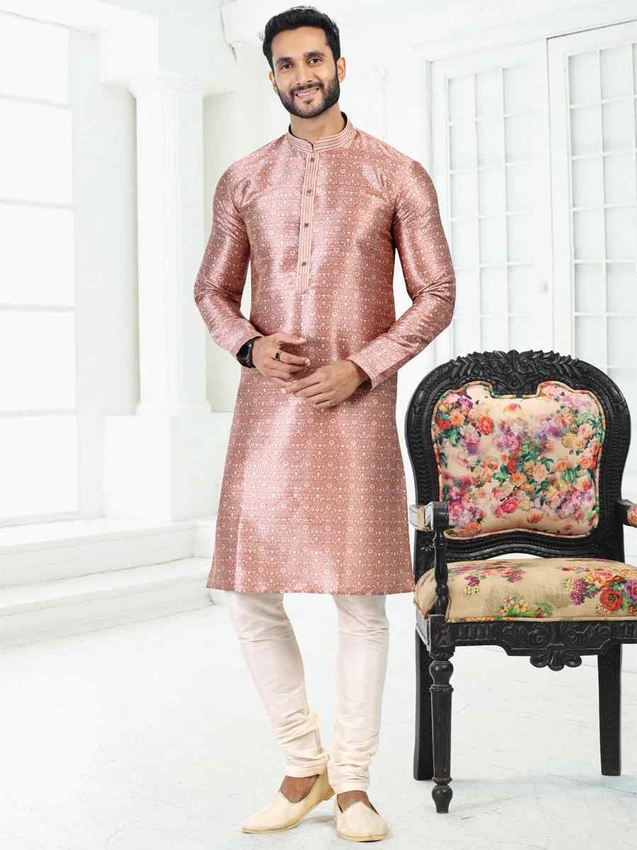 Onion Pink Banarasi Silk Woven Festival Party Kurta