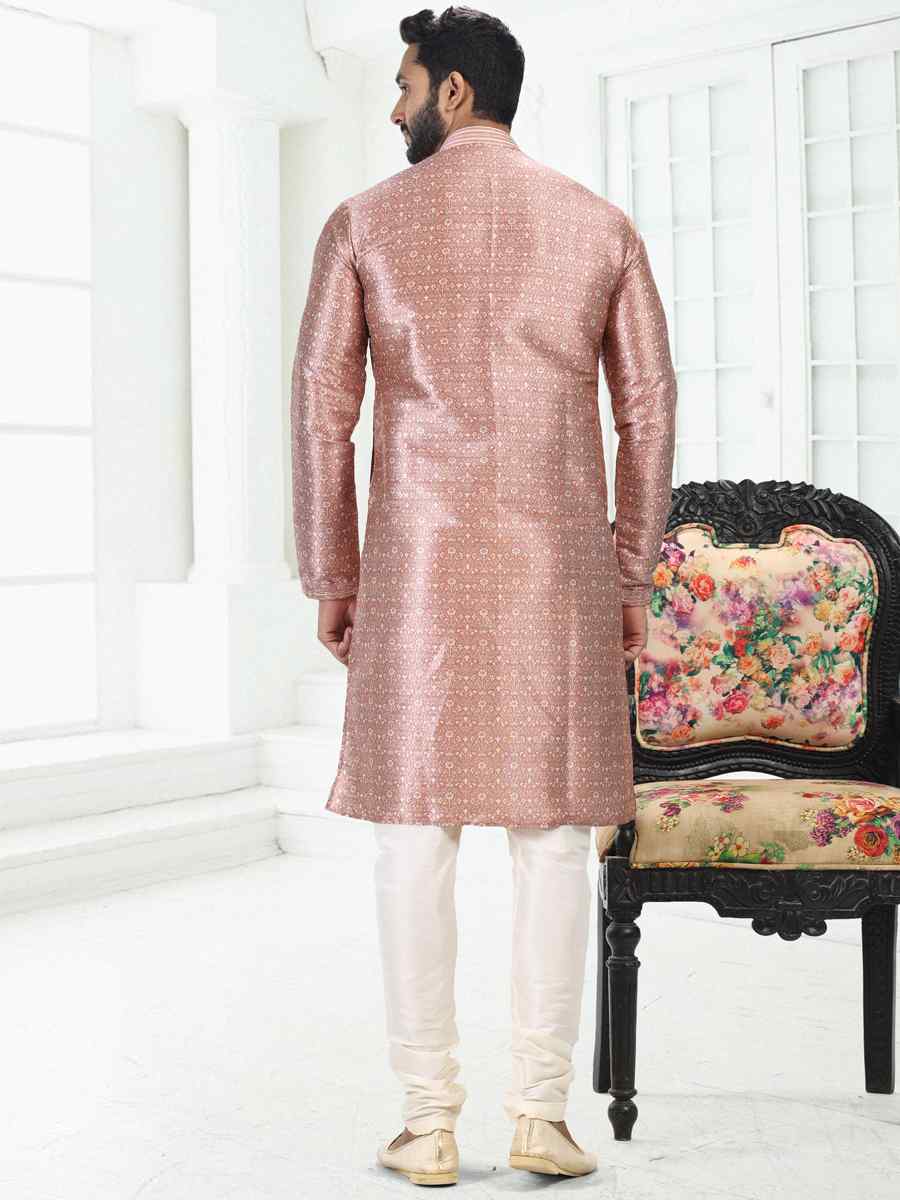 Onion Pink Banarasi Silk Woven Festival Party Kurta