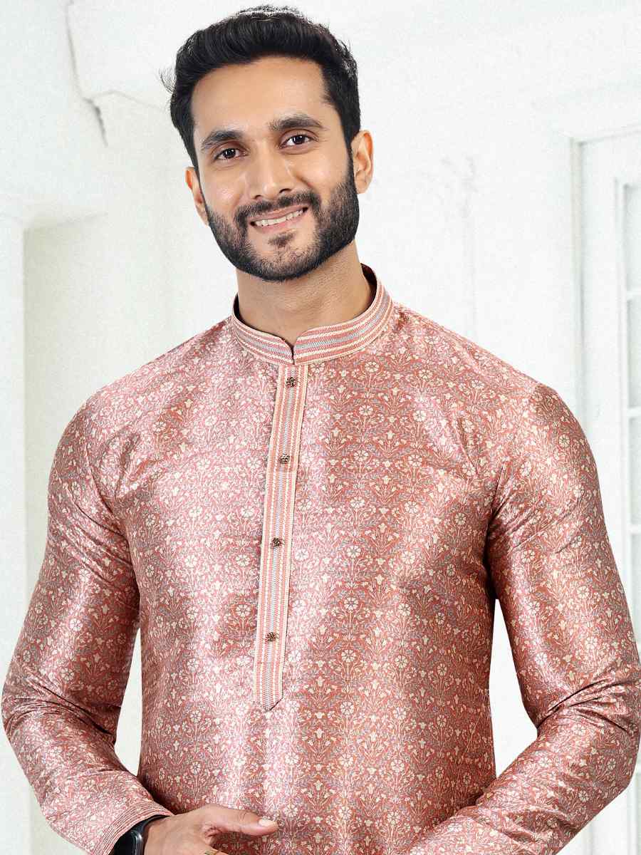 Onion Pink Banarasi Silk Woven Festival Party Kurta