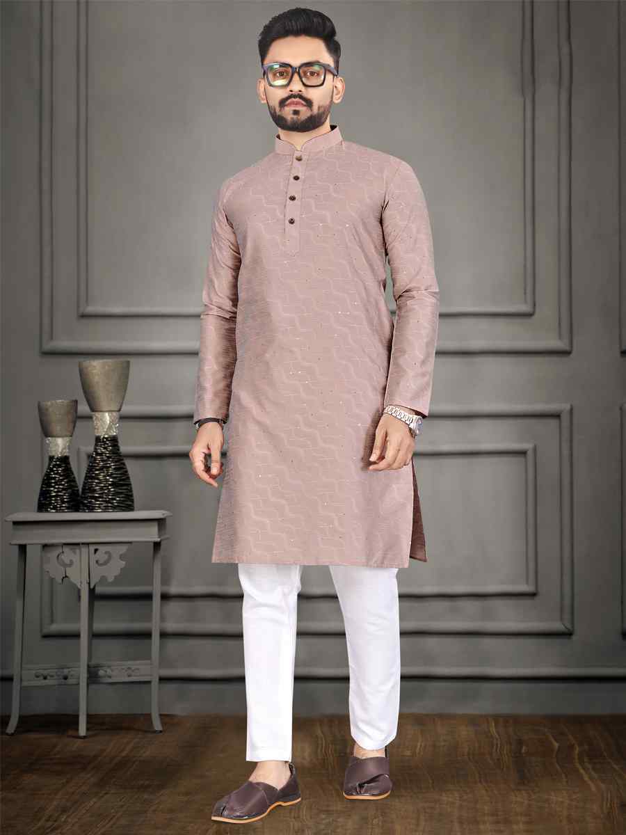 Onion Pink Jacquard Woven Festival Mehendi Kurta