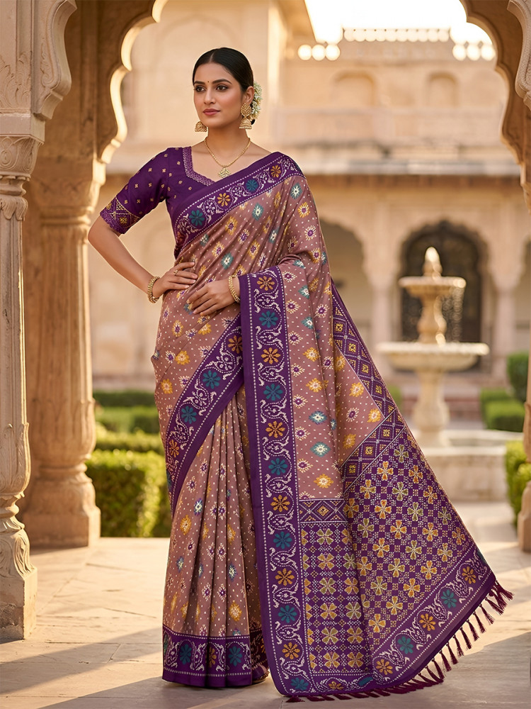 Image of Onion Pink Soft Silk Zari Weawing Meenakari Patola Design Wedding Reception Party Festival Casual Heavy Border Sarees