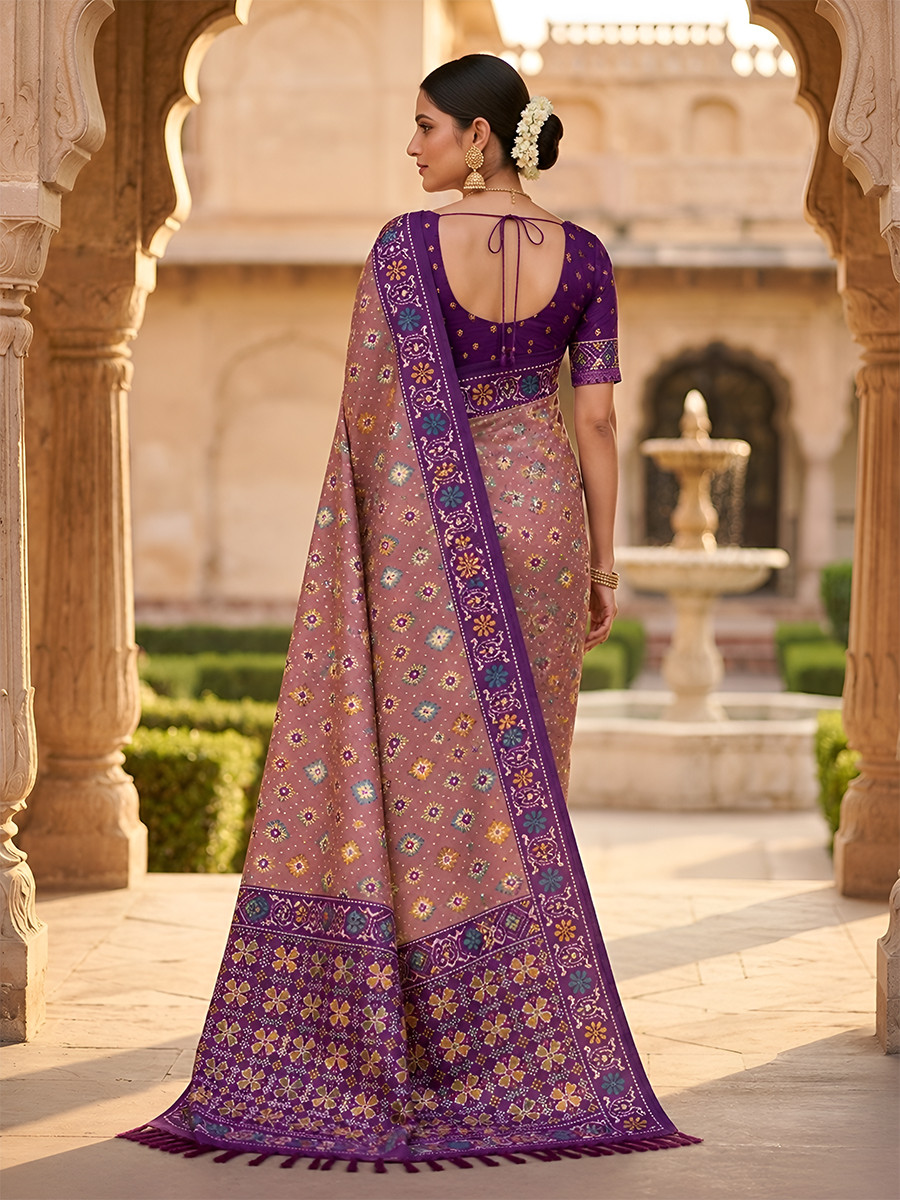 Onion Pink Soft Silk Zari Weawing Meenakari Patola Design Wedding Reception Party Festival Casual Heavy Border Sarees