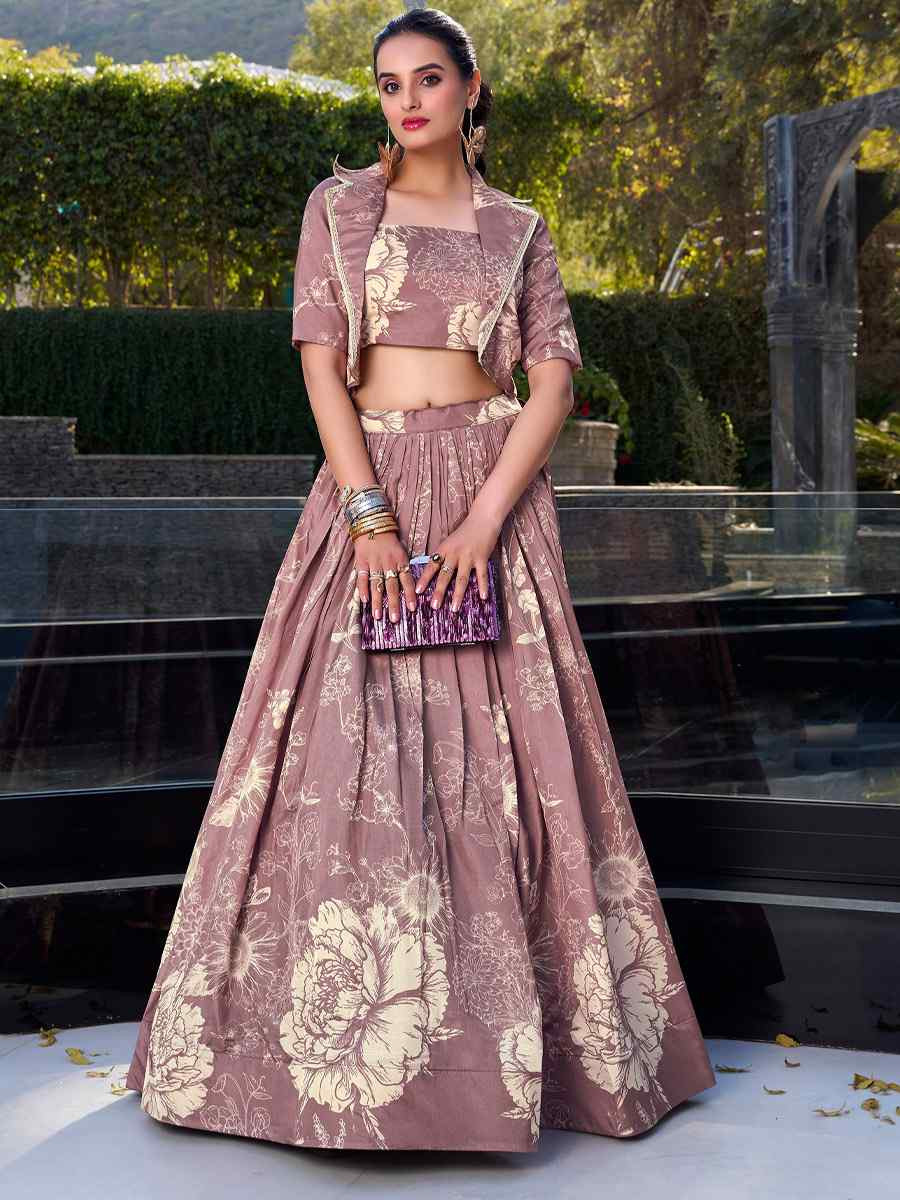 Onion Pink Tussar Silk Embroidered Festival Wedding Jacket Lehenga Choli