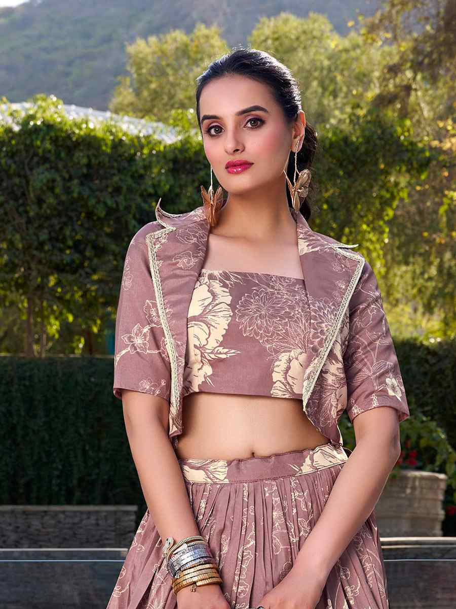 Onion Pink Tussar Silk Embroidered Festival Wedding Jacket Lehenga Choli