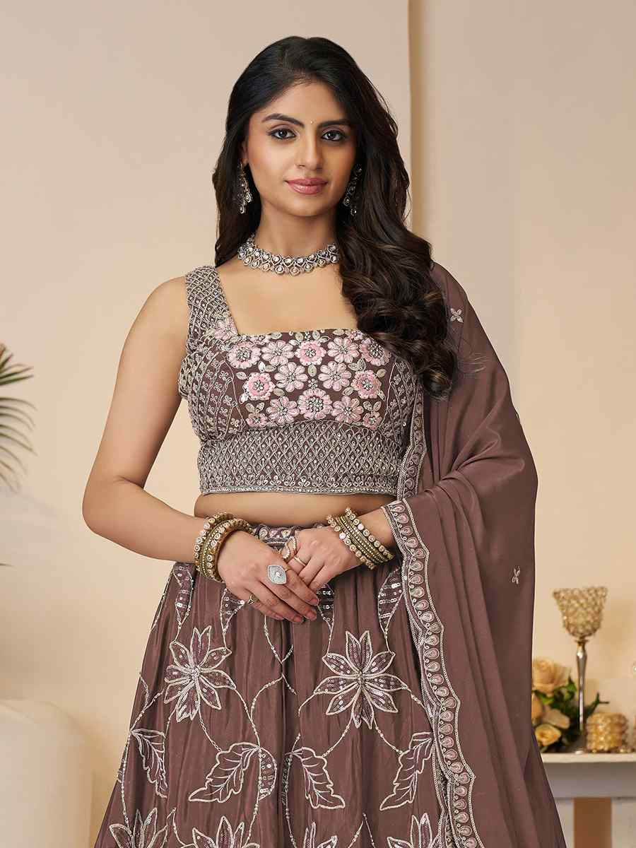 Onion Satin silk Embroidered Wedding Bridesmaid Heavy Border Lehenga Choli