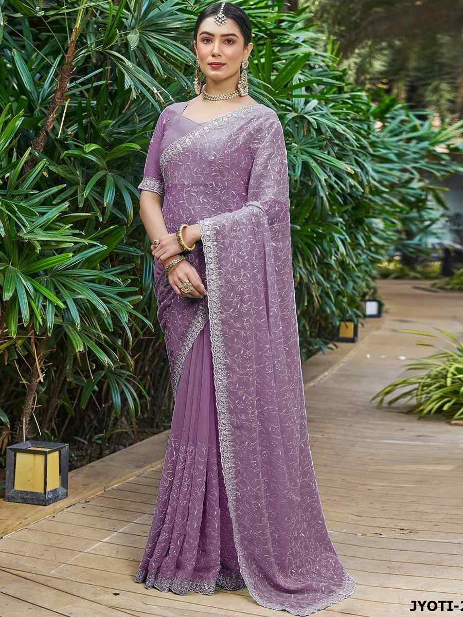 Onion Shimmer Embroidered Festival Wedding Classic Style Saree