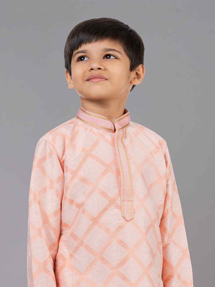 Orange Jacquard Silk Embroidered Festival Traditional Kurta Pyjama Boys Wear