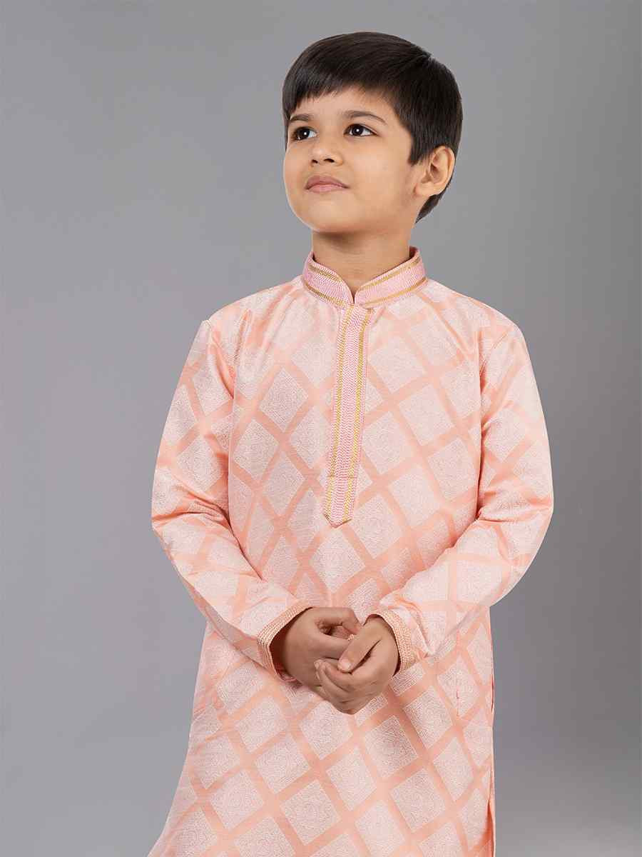 Orange Jacquard Silk Embroidered Festival Traditional Kurta Pyjama Boys Wear