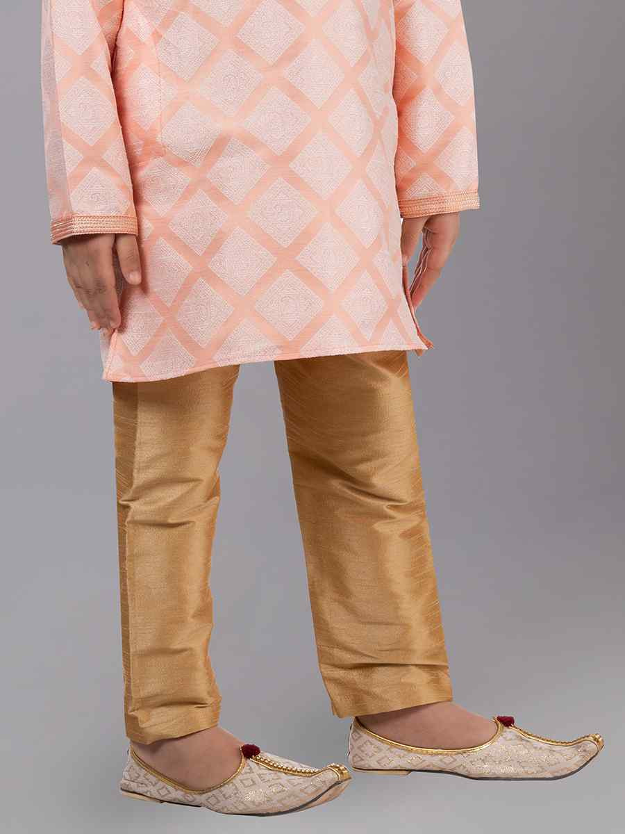 Orange Jacquard Silk Embroidered Festival Traditional Kurta Pyjama Boys Wear