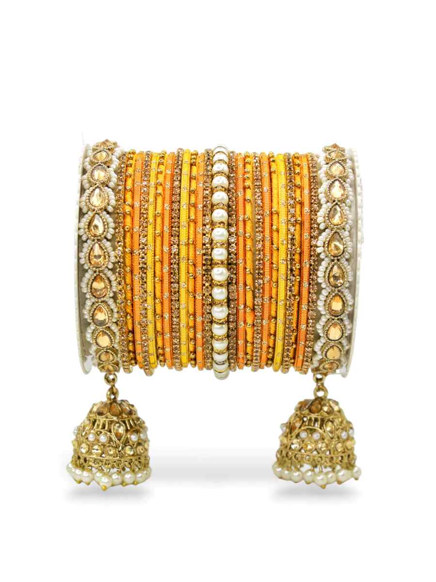 Orange Alloy Festival Wear Kundan Bangles