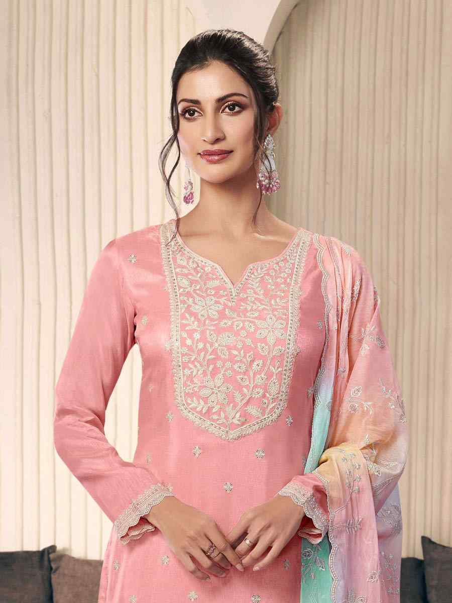 Orange Art Silk Embroidered Festival Wedding Pant Salwar Kameez