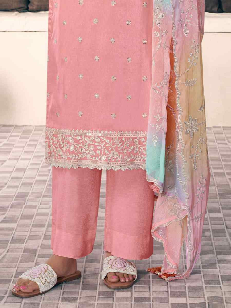 Orange Art Silk Embroidered Festival Wedding Pant Salwar Kameez