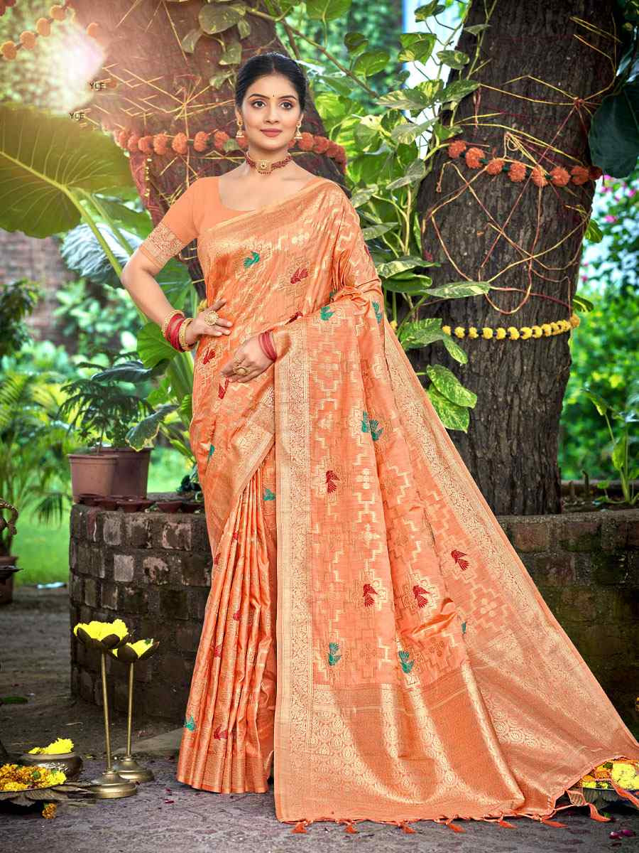 Orange Assam Silk Handwoven Traditional Bridal Reception Festival Wedding Fancy Classic Style Sarees