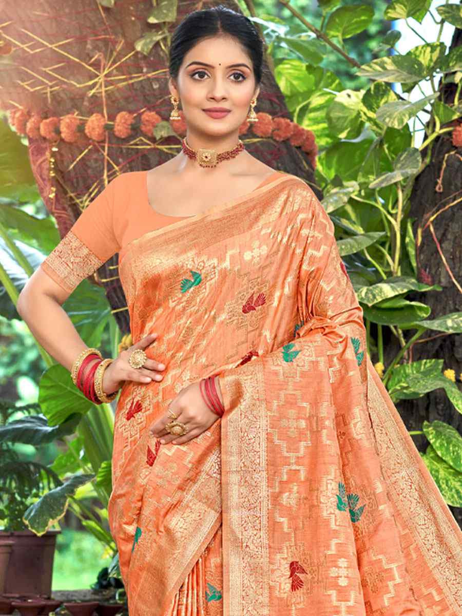 Orange Assam Silk Handwoven Traditional Bridal Reception Festival Wedding Fancy Classic Style Sarees