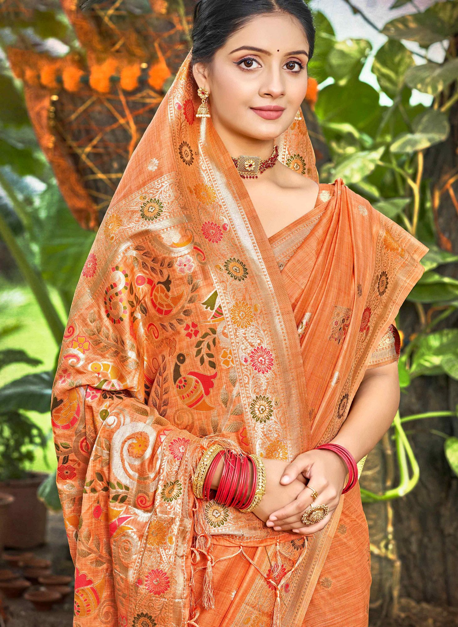 Orange Assam Silk Handwoven Traditional Bridal Reception Festival Wedding Fancy Classic Style Sarees