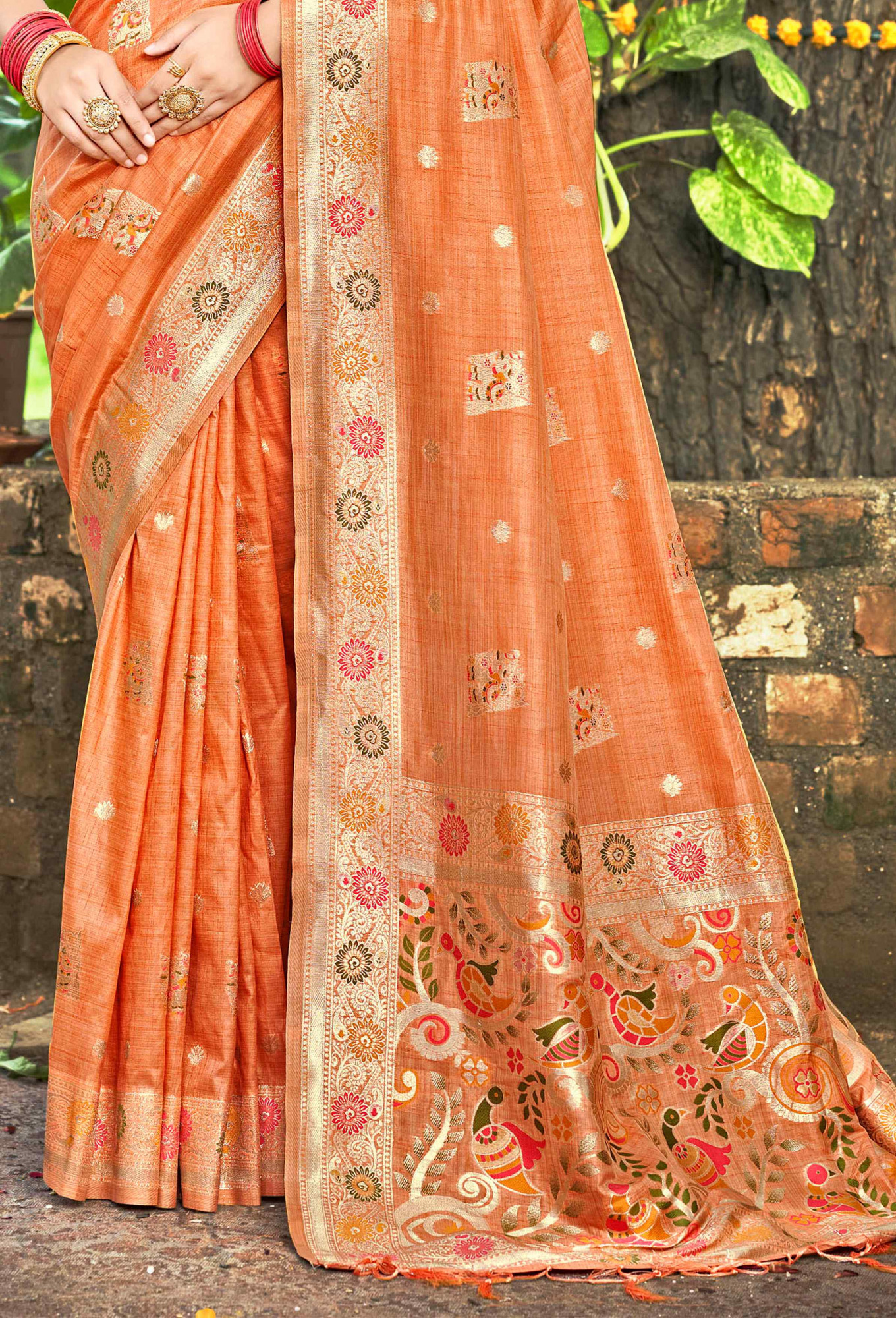 Orange Assam Silk Handwoven Traditional Bridal Reception Festival Wedding Fancy Classic Style Sarees