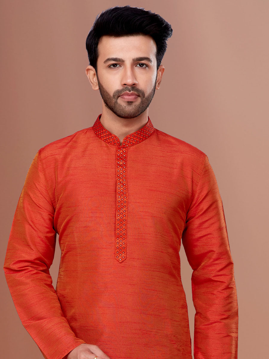 Orange Banarasi Dhupion Woven Festival Kurta