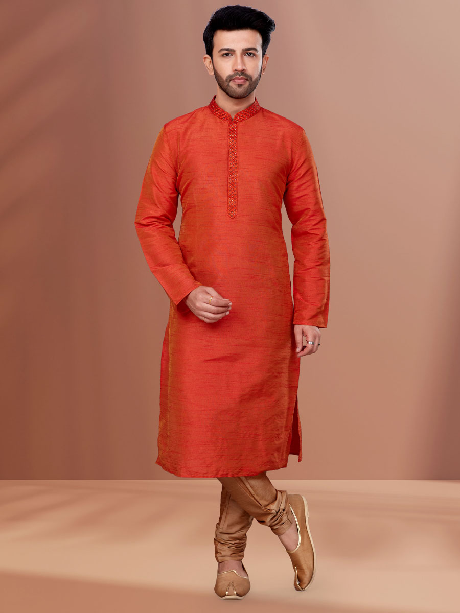 Orange Banarasi Dhupion Woven Festival Kurta