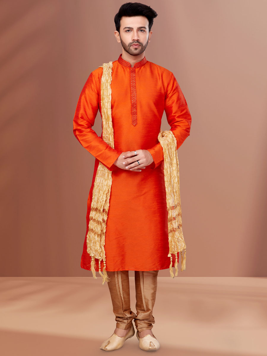 Orange Banarasi Dhupion Woven Festival Kurta