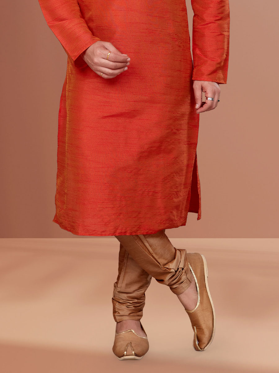 Orange Banarasi Dhupion Woven Festival Kurta