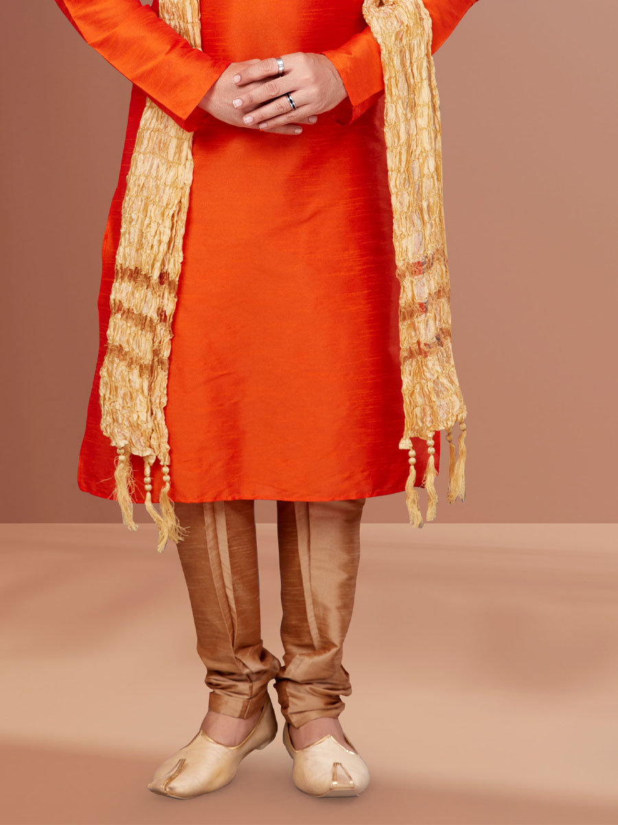 Orange Banarasi Dhupion Woven Festival Kurta