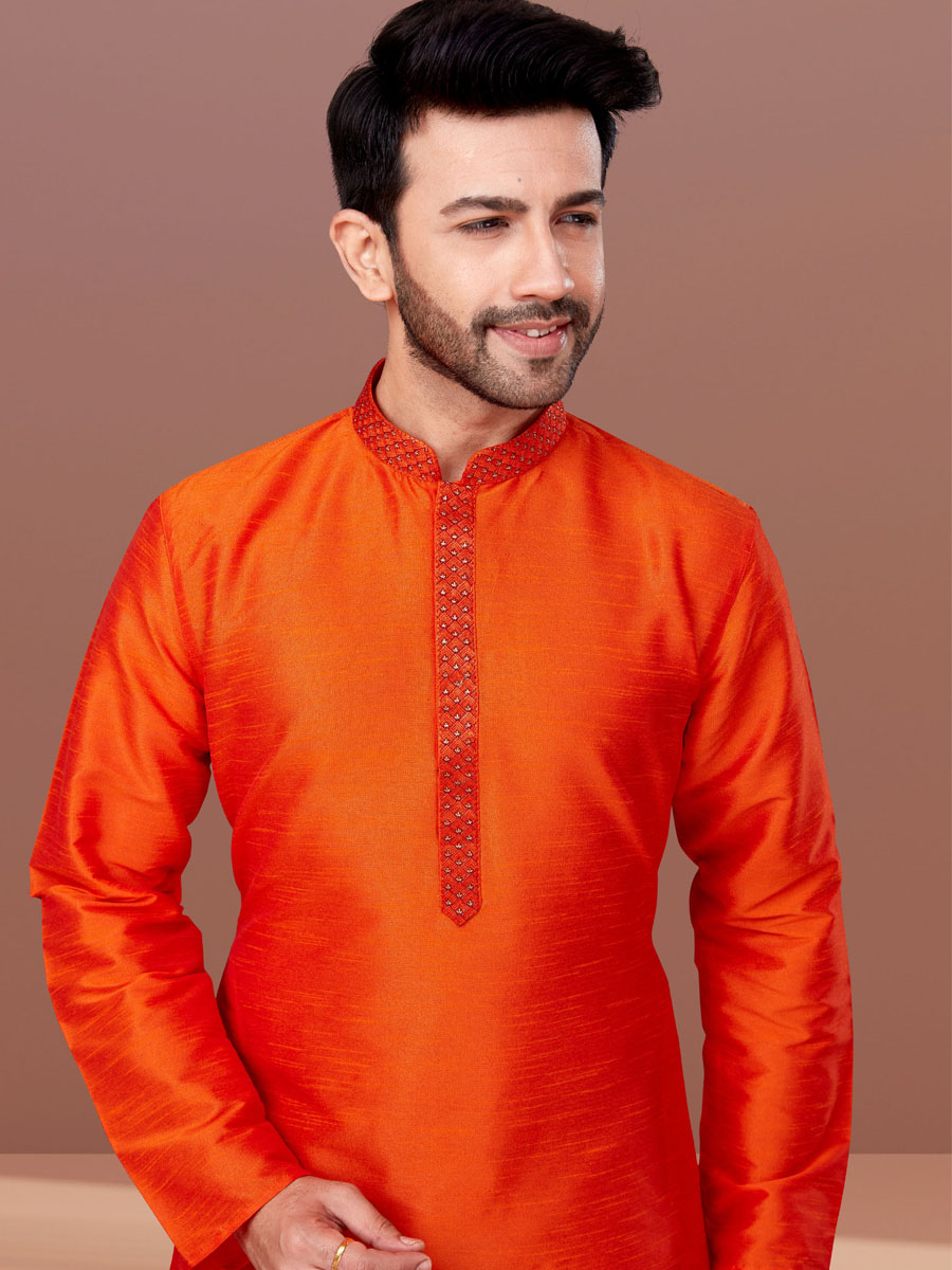 Orange Banarasi Dhupion Woven Festival Kurta