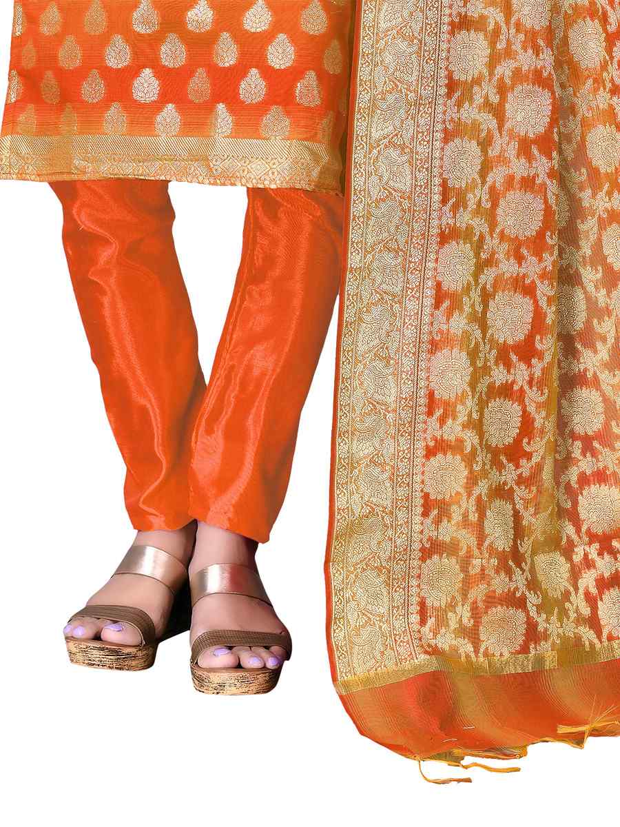 Orange Banarasi Jacquard Embroidered Festival Wedding Pant Salwar Kameez