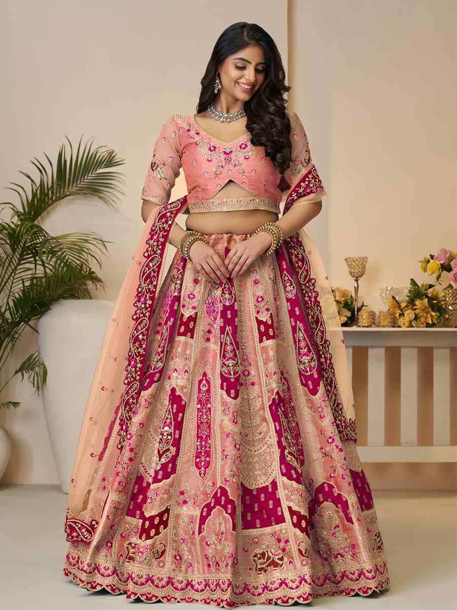 Orange Banarasi silk  Embroidered Wedding Bridesmaid Heavy Border Lehenga Choli