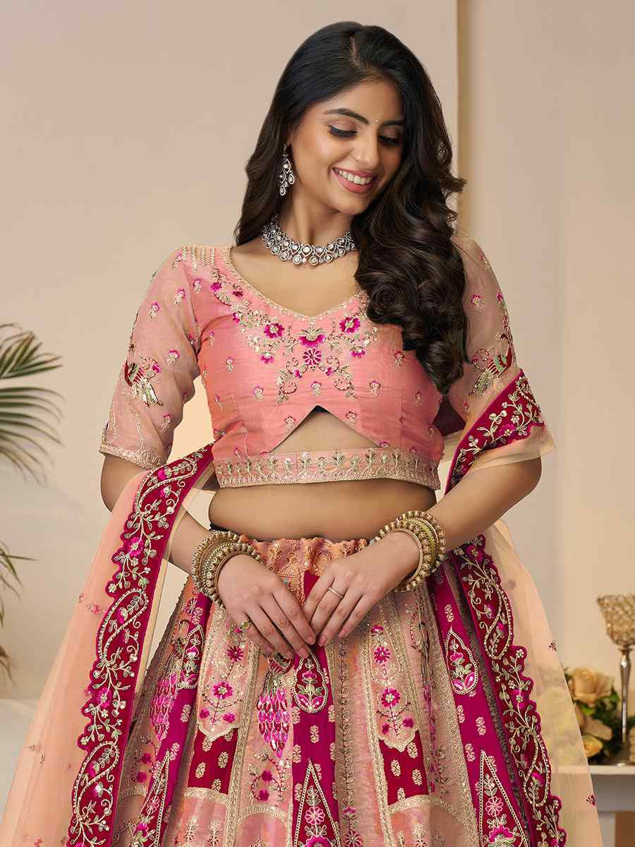Orange Banarasi silk  Embroidered Wedding Bridesmaid Heavy Border Lehenga Choli