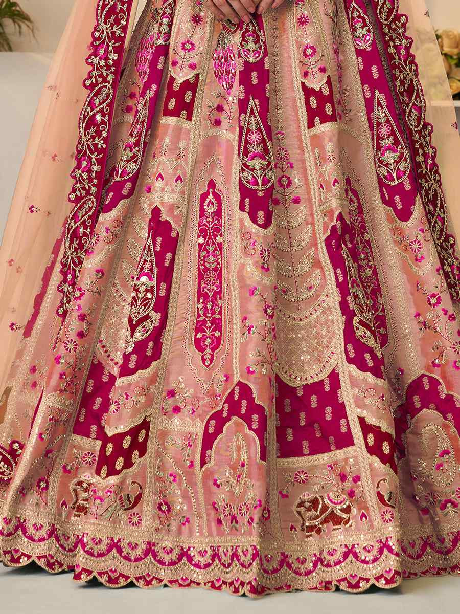 Orange Banarasi silk  Embroidered Wedding Bridesmaid Heavy Border Lehenga Choli