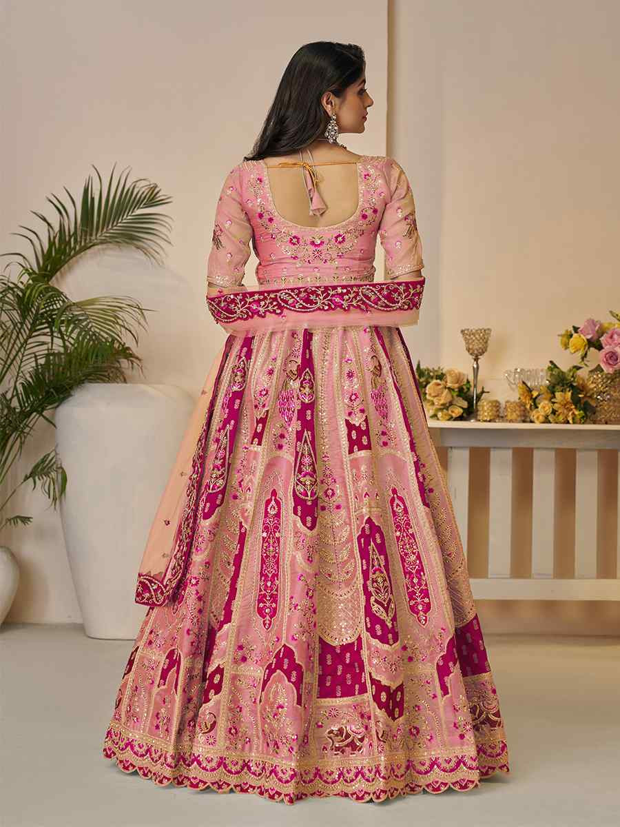 Orange Banarasi silk  Embroidered Wedding Bridesmaid Heavy Border Lehenga Choli