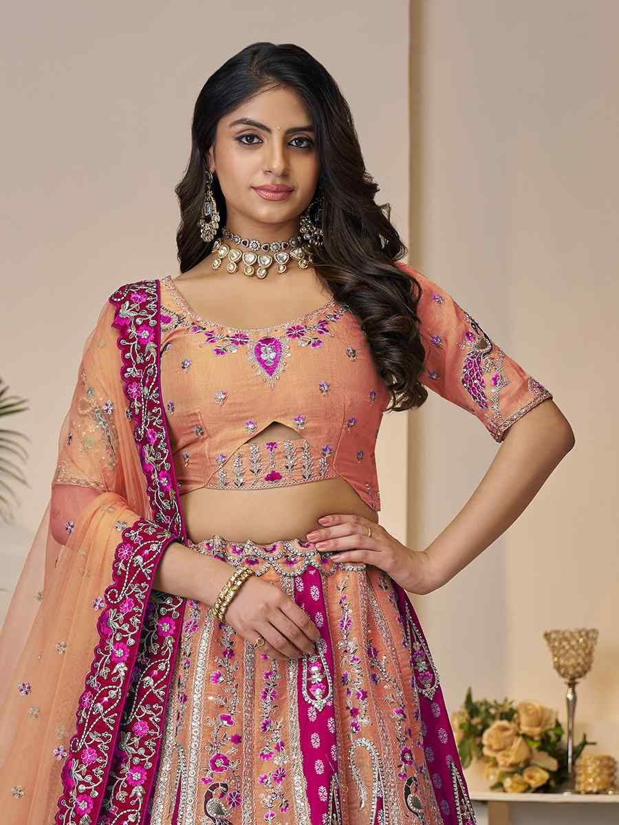 Orange Banarasi silk  Embroidered Wedding Bridesmaid Heavy Border Lehenga Choli