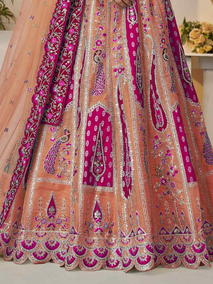 Orange Banarasi silk  Embroidered Wedding Bridesmaid Heavy Border Lehenga Choli