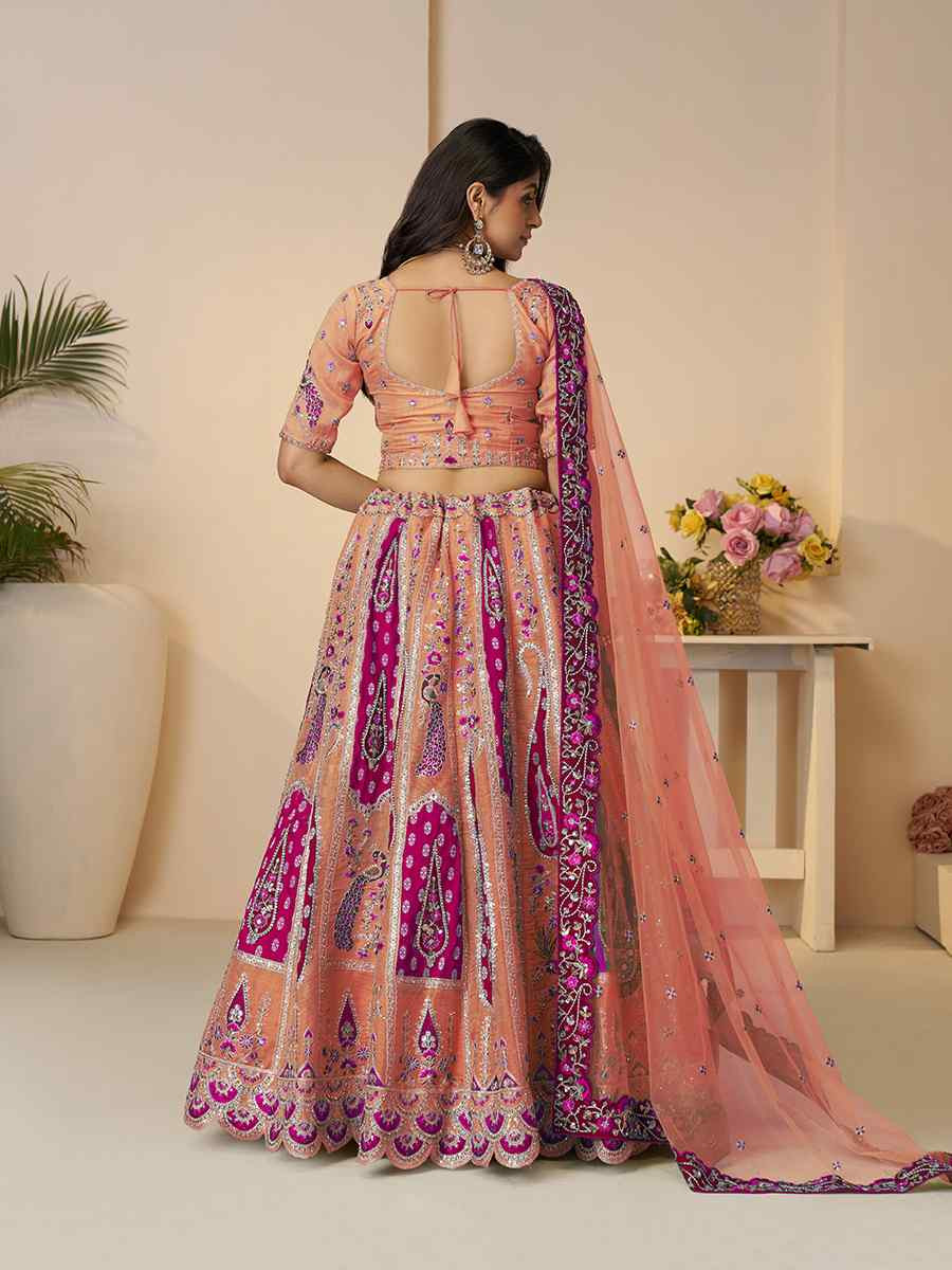 Orange Banarasi silk  Embroidered Wedding Bridesmaid Heavy Border Lehenga Choli