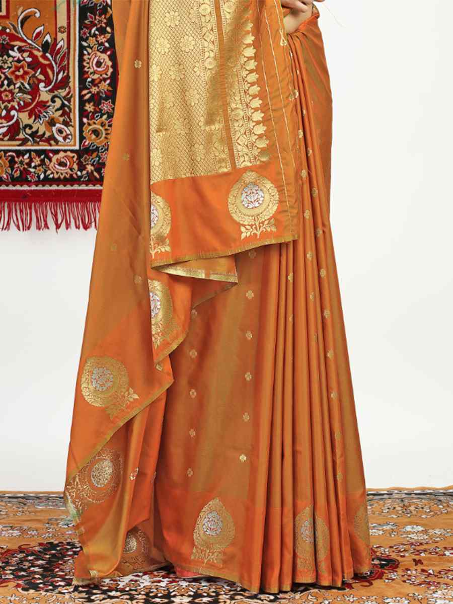 Orange Banarasi Silk Handwoven Festival Casual Classic Style Saree
