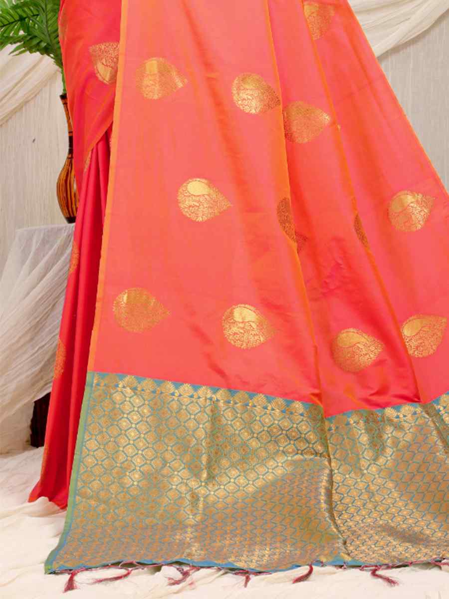 Orange Banarasi Silk Handwoven Festival Casual Heavy Border Saree