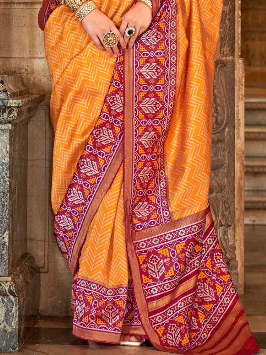 Orange Banarasi Silk Handwoven Wedding Festival Heavy Border Saree