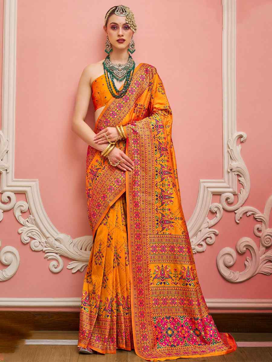 Orange Banarasi Silk Zari Handwoven Casual Reception Festival Wedding Fancy Classic Style Sarees