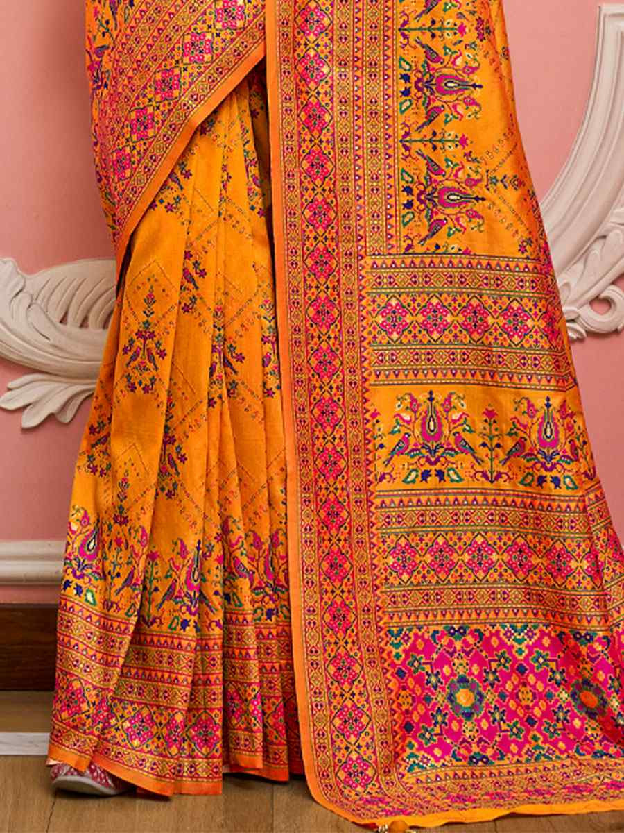 Orange Banarasi Silk Zari Handwoven Casual Reception Festival Wedding Fancy Classic Style Sarees