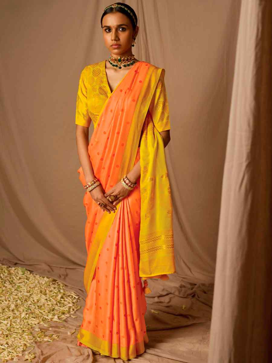 Orange Brasso Handwoven Wedding Festival Heavy Border Saree