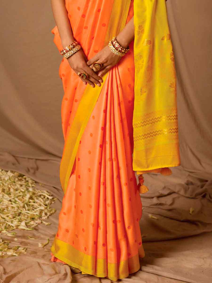 Orange Brasso Handwoven Wedding Festival Heavy Border Saree
