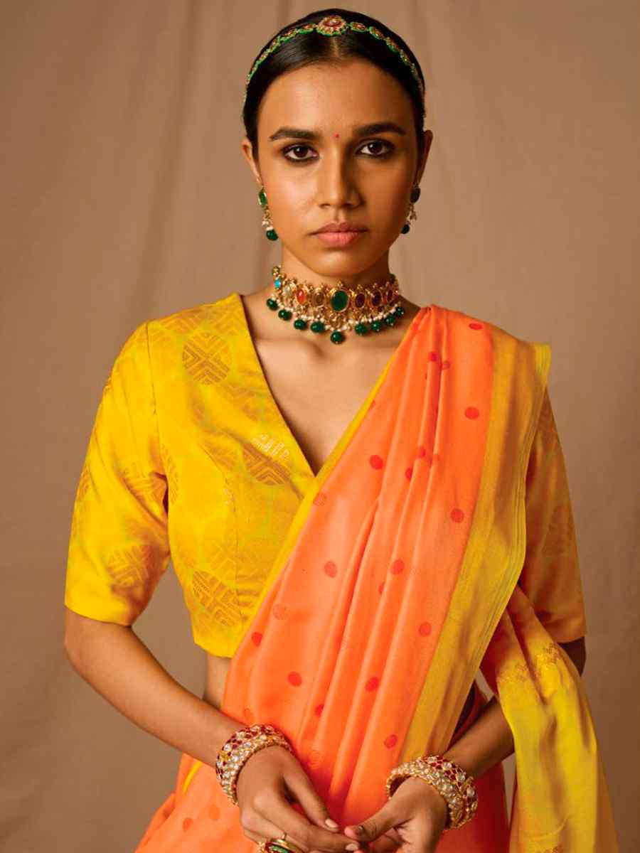 Orange Brasso Handwoven Wedding Festival Heavy Border Saree