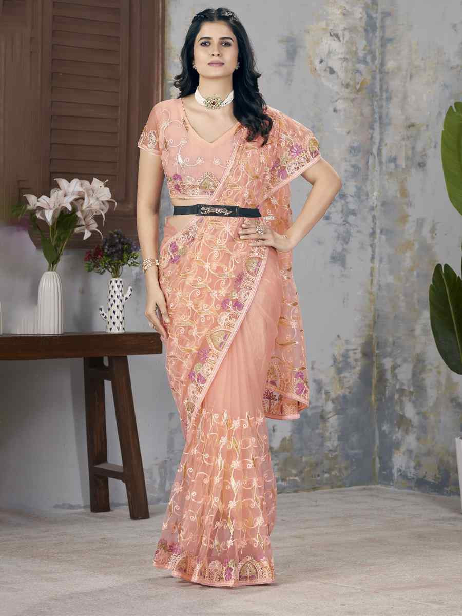 Orange Butterfly Net Handwoven Festival Wedding Heavy Border Saree
