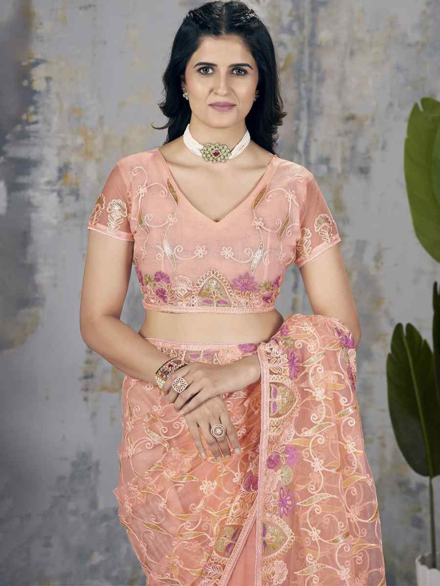 Orange Butterfly Net Handwoven Festival Wedding Heavy Border Saree