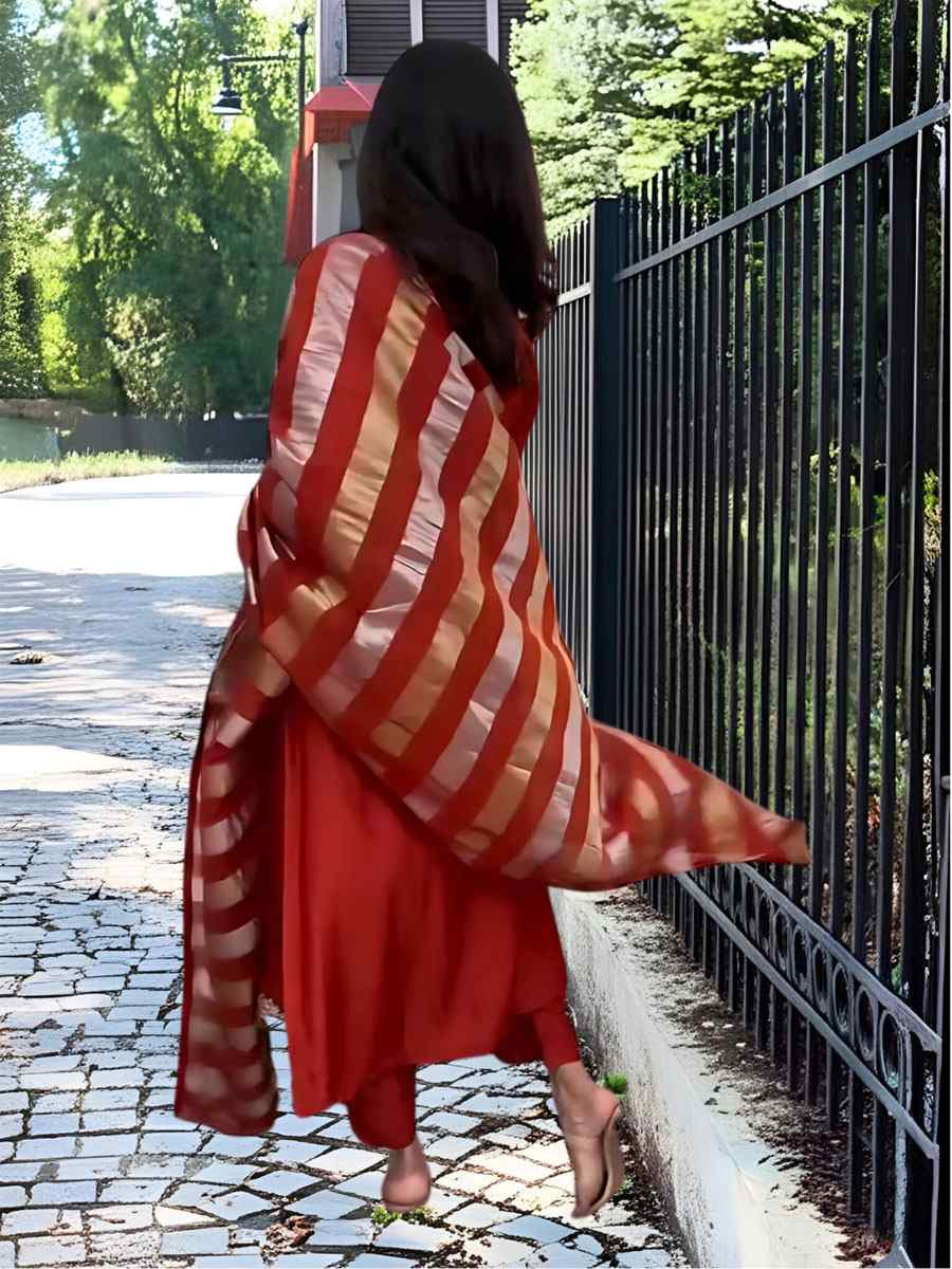 Orange Chanderi Embroidered Party Wedding Ready Anarkali Salwar Kameez