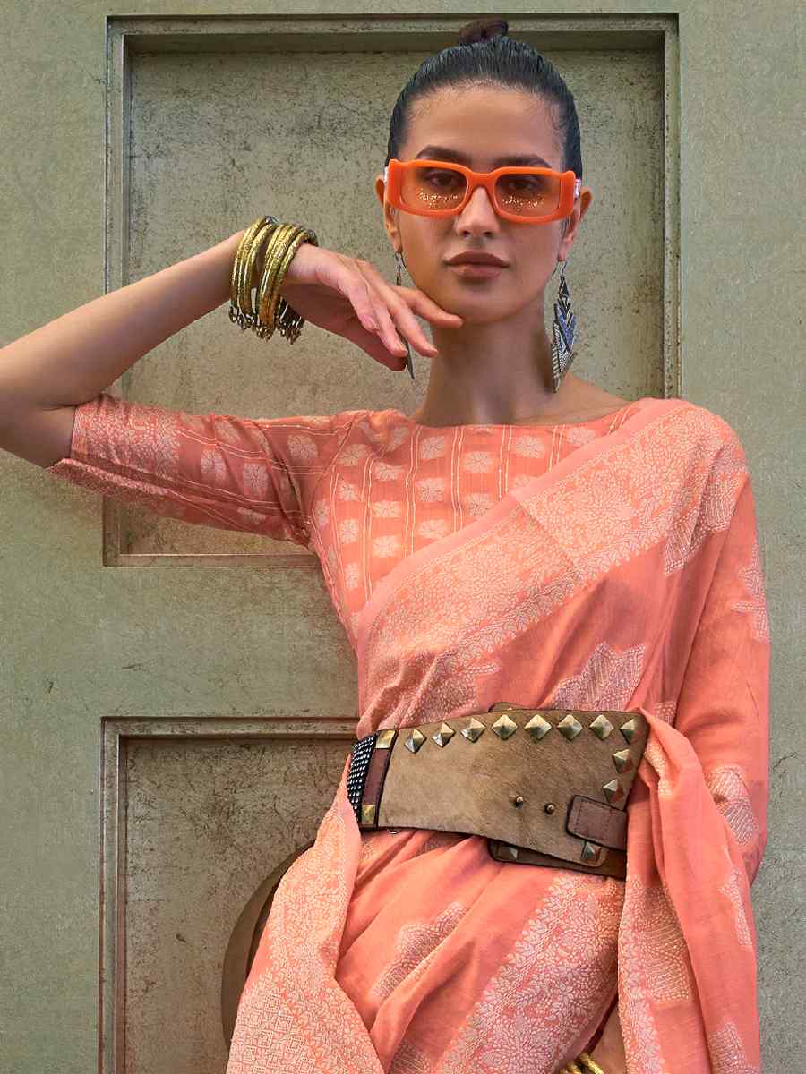 Orange Chickankari Lucknowi Silk Handwoven Party Festival Heavy Border Saree