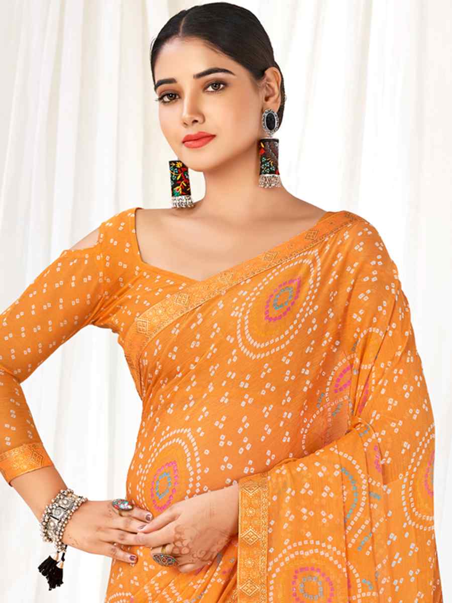 Orange Chiffon Printed Casual Festival Contemporary Saree