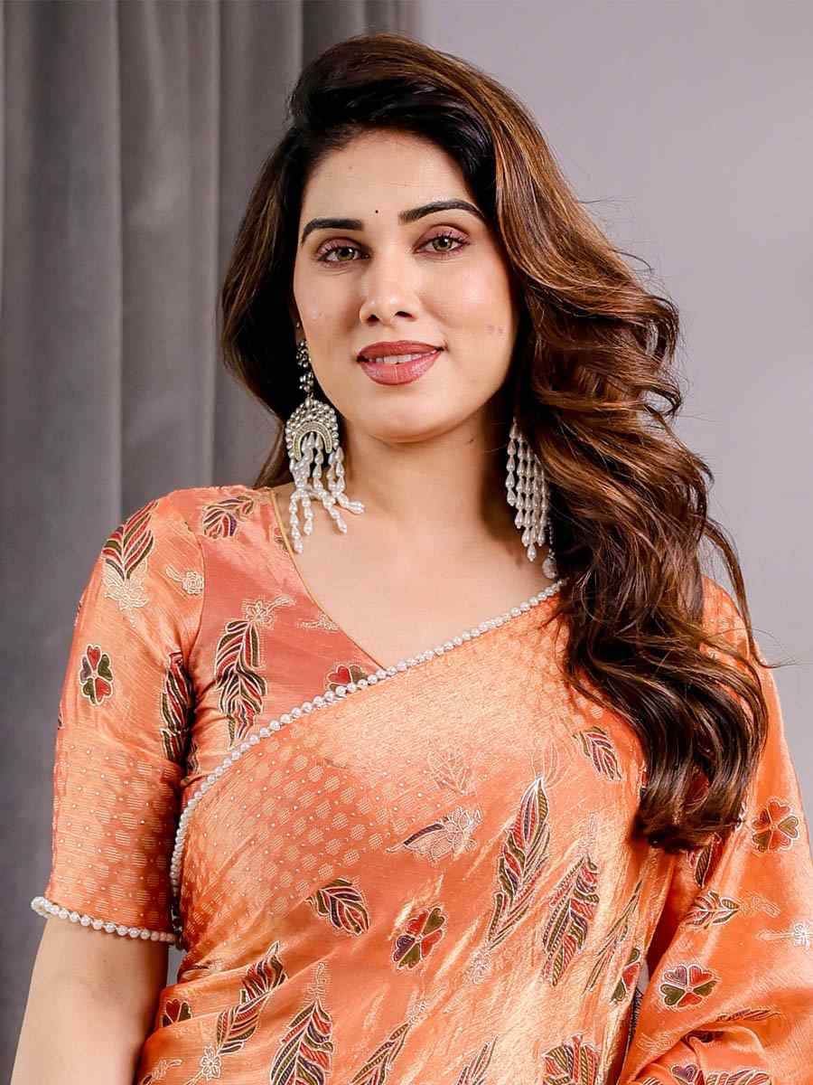 Orange Chiffon Printed Festival Wedding Fancy Heavy Border Saree
