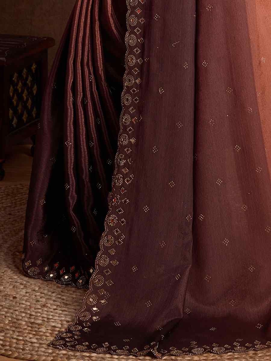 Orange Chinon Silk Embroidery Casual Reception Festival Wedding Fancy Heavy Border Sarees