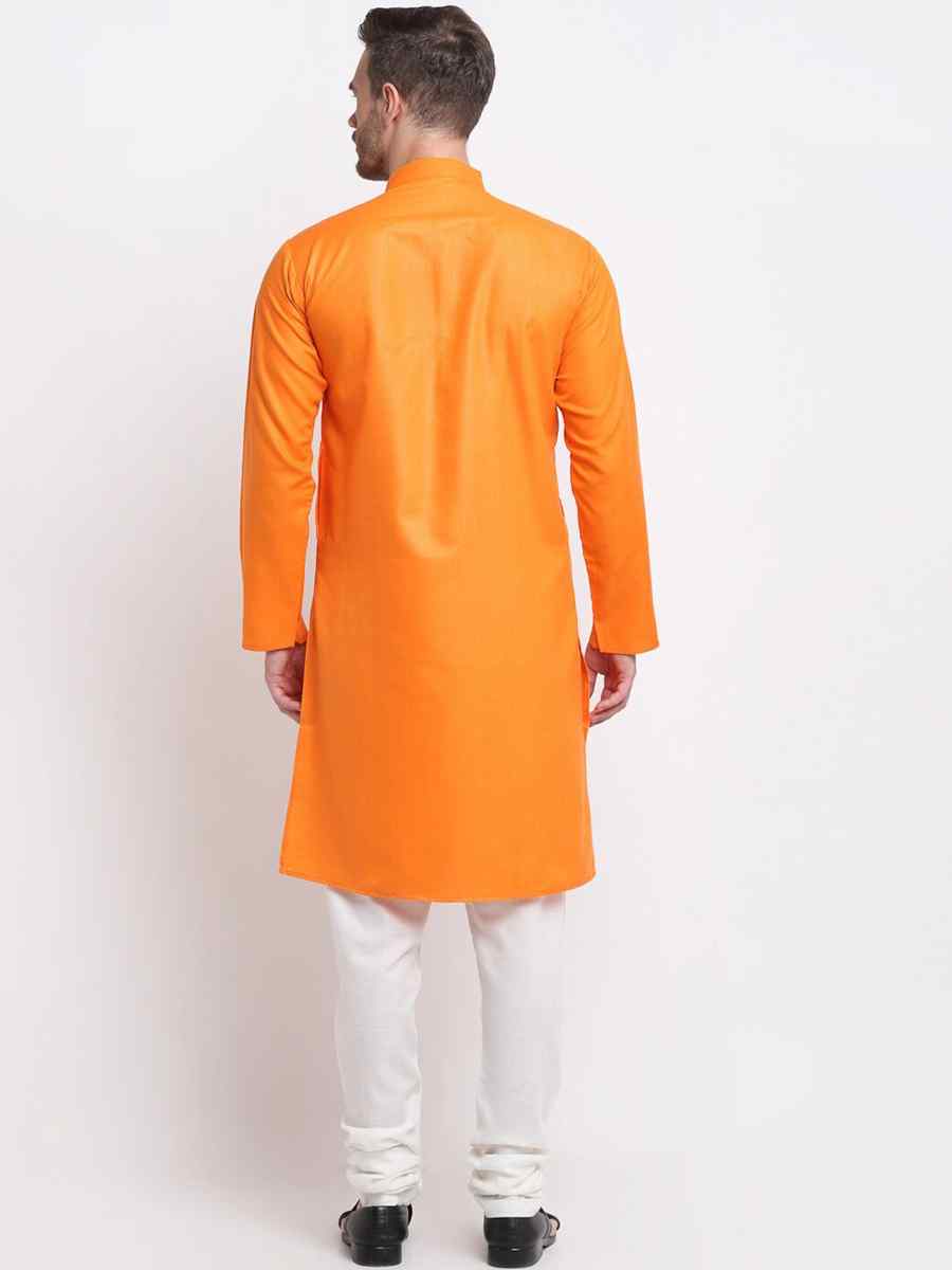 Orange Cotton Blend Plain Festival Casual Kurta